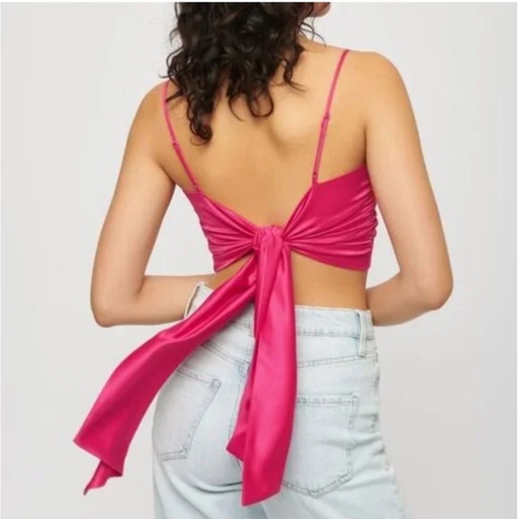 Dynamite Tops - DYNAMITE  Valeria Satin Tie-Back Crop Cami Ruby Red NEW Size Medium